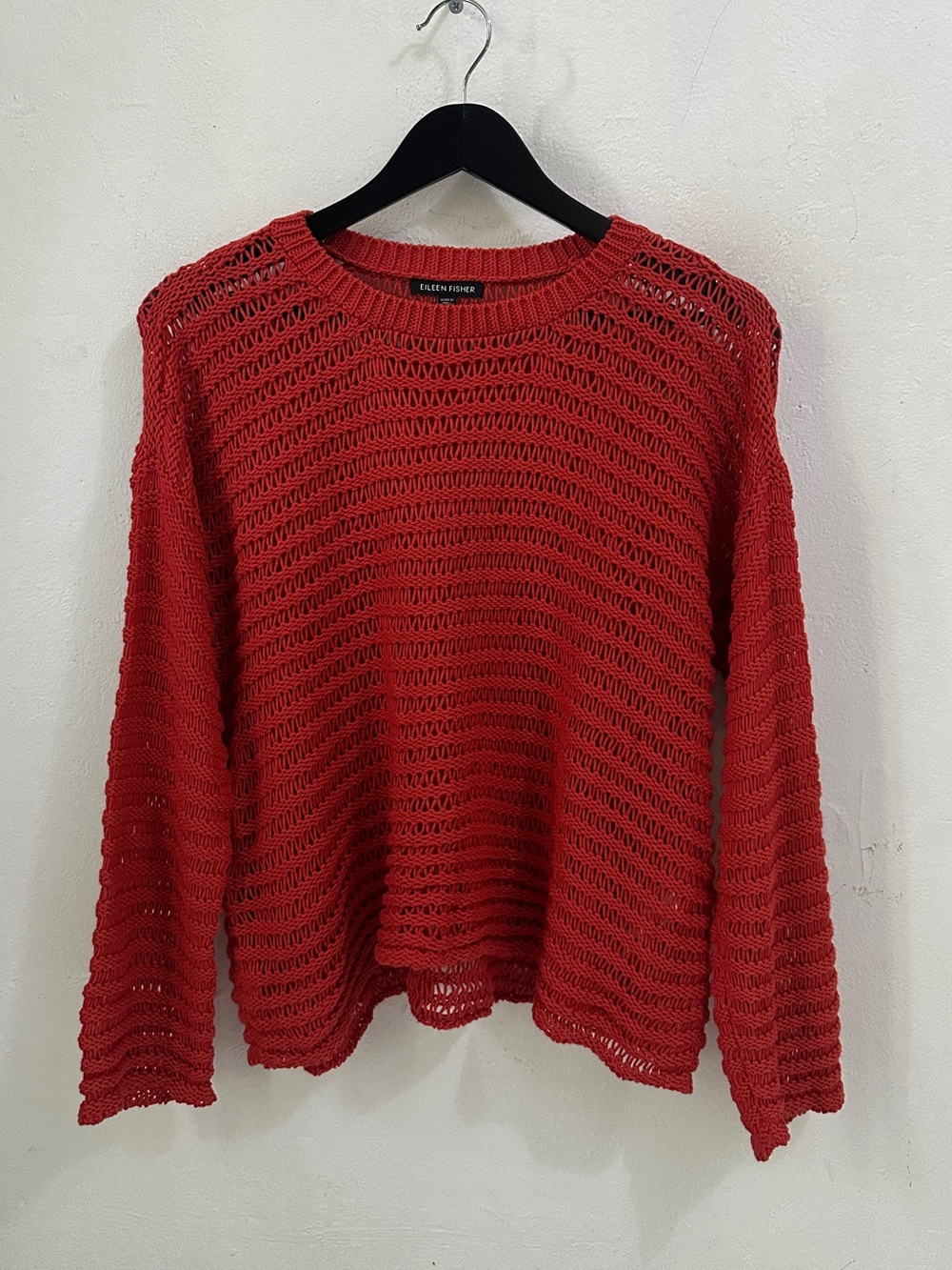 Eileen Fisher Organic Cotton Open Knit Sweater XXS Red Pullover Cropped